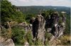 Blick von der Bastei auf die Sandsteinfelsen