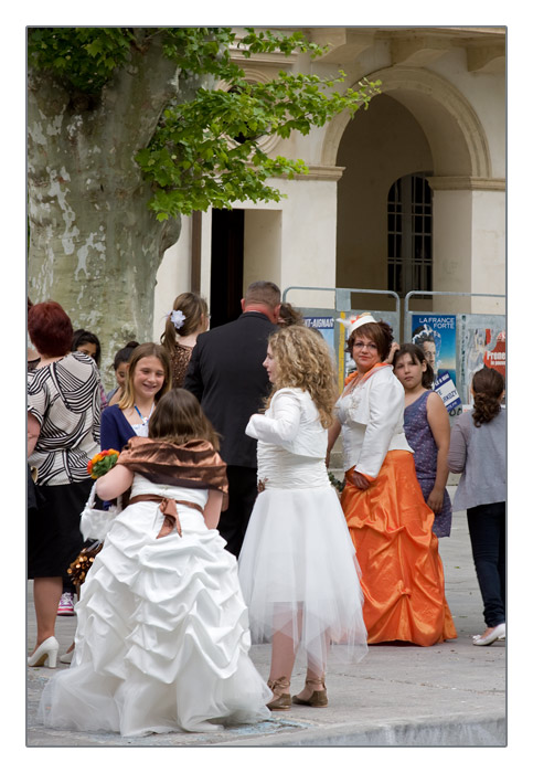 Braut mit Hochzeitsgaesten