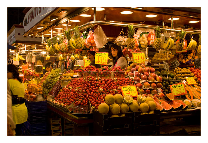 Obst in Markthalle, Mercado de La Boqueria