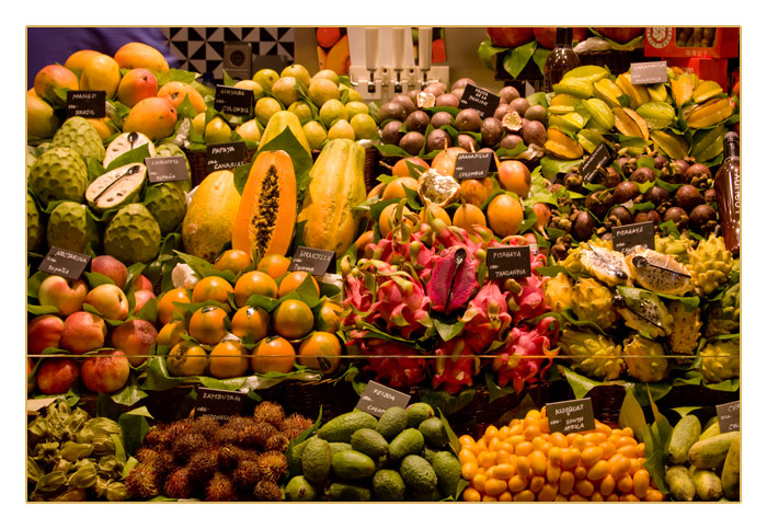 Obst in Markthalle, Mercado de La Boqueria