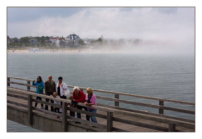 Blick auf Binz im Nebel, auf der Rückfahrt